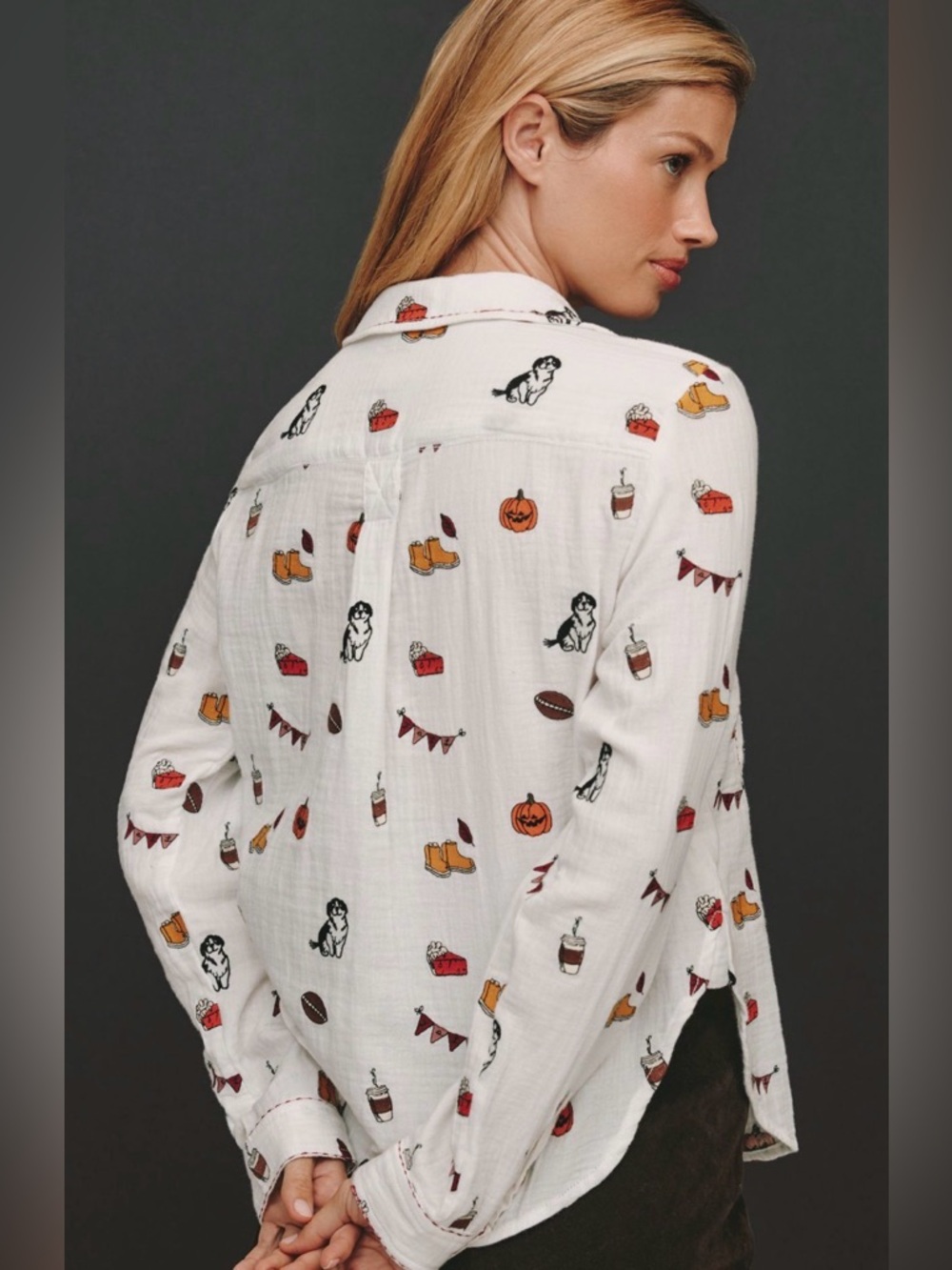 Anthropologie Pilcro Embroidered Icon Buttondown Shirt, XXS NWT - Picture 3 of 5